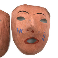 Hand-painted German Paper Masks, Peach with Blue Stripes-- Sold Individually