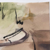 Small Watercolor of Man Working on Boat
