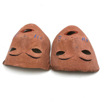 Hand-painted German Paper Masks, Peach with Blue Stripes-- Sold Individually