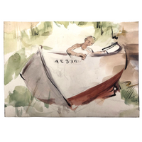 Small Watercolor of Man Working on Boat