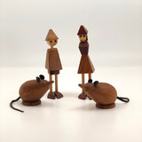 Mid-Century Teak Mouse Shaped Salt and Pepper Shakers