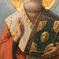 Wonderful Antique Russian Icon Painting on Tin, Saint Nicholas and Saint Michael