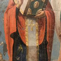 Wonderful Antique Russian Icon Painting on Tin, Saint Nicholas and Saint Michael