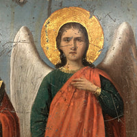 Wonderful Antique Russian Icon Painting on Tin, Saint Nicholas and Saint Michael