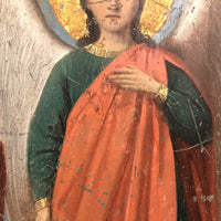 Wonderful Antique Russian Icon Painting on Tin, Saint Nicholas and Saint Michael