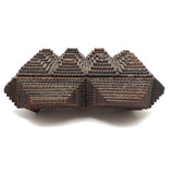 Intensively Stacked Sculptural Old Tramp Art Box with Hinged Lid and Velvet Lining