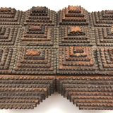 Intensively Stacked Sculptural Old Tramp Art Box with Hinged Lid and Velvet Lining