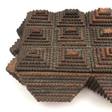 Intensively Stacked Sculptural Old Tramp Art Box with Hinged Lid and Velvet Lining