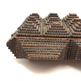 Intensively Stacked Sculptural Old Tramp Art Box with Hinged Lid and Velvet Lining