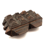 Intensively Stacked Sculptural Old Tramp Art Box with Hinged Lid and Velvet Lining