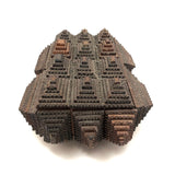 Intensively Stacked Sculptural Old Tramp Art Box with Hinged Lid and Velvet Lining