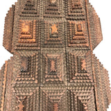 Intensively Stacked Sculptural Old Tramp Art Box with Hinged Lid and Velvet Lining