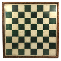 Striking Old Hand-painted Green on White Checkerboard Under Glass