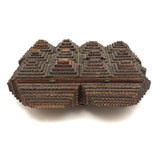 Intensively Stacked Sculptural Old Tramp Art Box with Hinged Lid and Velvet Lining