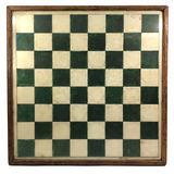 Striking Old Hand-painted Green on White Checkerboard Under Glass