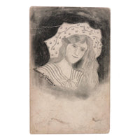 Wonderfully Naive Antique Hand-Drawn Postcard Portrait