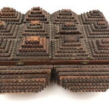 Intensively Stacked Sculptural Old Tramp Art Box with Hinged Lid and Velvet Lining