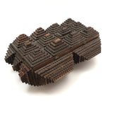 Intensively Stacked Sculptural Old Tramp Art Box with Hinged Lid and Velvet Lining