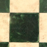Striking Old Hand-painted Green on White Checkerboard Under Glass