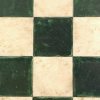 Striking Old Hand-painted Green on White Checkerboard Under Glass