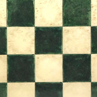 Striking Old Hand-painted Green on White Checkerboard Under Glass