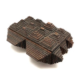 Intensively Stacked Sculptural Old Tramp Art Box with Hinged Lid and Velvet Lining