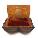Intensively Stacked Sculptural Old Tramp Art Box with Hinged Lid and Velvet Lining