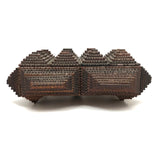 Intensively Stacked Sculptural Old Tramp Art Box with Hinged Lid and Velvet Lining