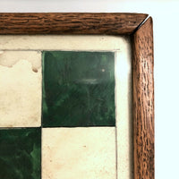 Striking Old Hand-painted Green on White Checkerboard Under Glass