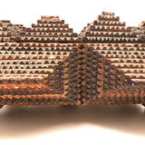 Intensively Stacked Sculptural Old Tramp Art Box with Hinged Lid and Velvet Lining