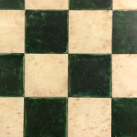 Striking Old Hand-painted Green on White Checkerboard Under Glass