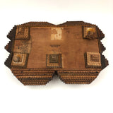 Intensively Stacked Sculptural Old Tramp Art Box with Hinged Lid and Velvet Lining