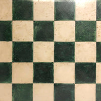 Striking Old Hand-painted Green on White Checkerboard Under Glass