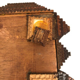 Intensively Stacked Sculptural Old Tramp Art Box with Hinged Lid and Velvet Lining