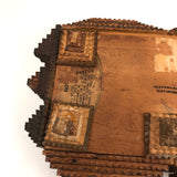 Intensively Stacked Sculptural Old Tramp Art Box with Hinged Lid and Velvet Lining