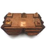 Intensively Stacked Sculptural Old Tramp Art Box with Hinged Lid and Velvet Lining