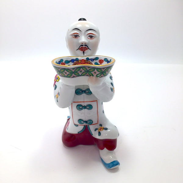 Herend, Hungary Porcelain Chinese Kneeling Man Figurine With 24k Gold Detail