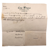 Andrew's Letter to Gill from Camp Wonposet, Litchfield, CT