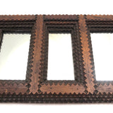 Nice Old Triple Opening Cigar Box Wood Tramp Art Mirror/Frame