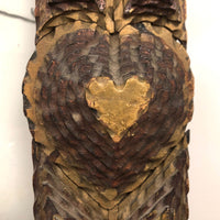 Huge, Ornate Antique Chip Carved Tramp Art Frame with Hearts and Original Glass
