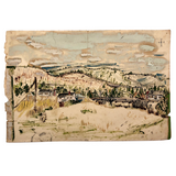 Mixed Media Painting on Paper of Cozy Houses in Hilly Landscape