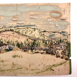 Mixed Media Painting on Paper of Cozy Houses in Hilly Landscape