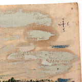 Mixed Media Painting on Paper of Cozy Houses in Hilly Landscape