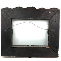 Huge, Ornate Antique Chip Carved Tramp Art Frame with Hearts and Original Glass