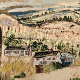 Mixed Media Painting on Paper of Cozy Houses in Hilly Landscape