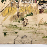 Mixed Media Painting on Paper of Cozy Houses in Hilly Landscape