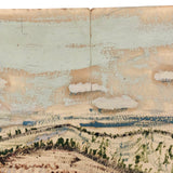 Mixed Media Painting on Paper of Cozy Houses in Hilly Landscape