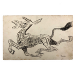 Charging Donkey, Early 20th Century Hand-drawn Pen and Ink Postcard
