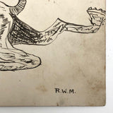 Charging Donkey, Early 20th Century Hand-drawn Pen and Ink Postcard
