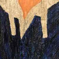 SOLD Woman in Blue Old Folk Art Painting on Wood Panel